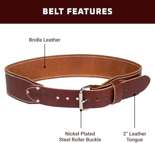 Occidental Leather 3" Ranger Leather Work Belt - X-Large, OxyRed - Bridle Leather, Heavy-Duty Steel Roller Buckle, Edge Stitched - Made in USA