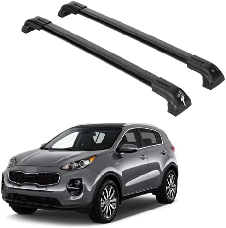 ERKUL Heavy Duty 220lbs Roof Rack Cross Bars for Kia Sportage 2017-2022 | Solid Metal Mounts | Aluminum Crossbars with Anti Theft Lock for Rooftop - Compatible with Flush Rails - Black