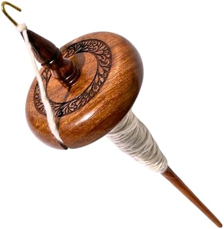 Revolution Fibers Artisan Top Whorl Drop Spindle for Beginner & Advanced Hand Spinning - 11 inch Shaft | 3.25 inch Whorl Diameter | Satin Finish | Hand Crafted Rosewood Flora | Spin Roving into Yarn