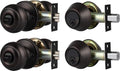 2 Pack Keyed Alike Door Knob with Double Cylinder Deadbolt Lock Set, Oil Rubbed Bronze Door Lock Sets Exterior, Round Style Door Knob Deadbolt Combination Set