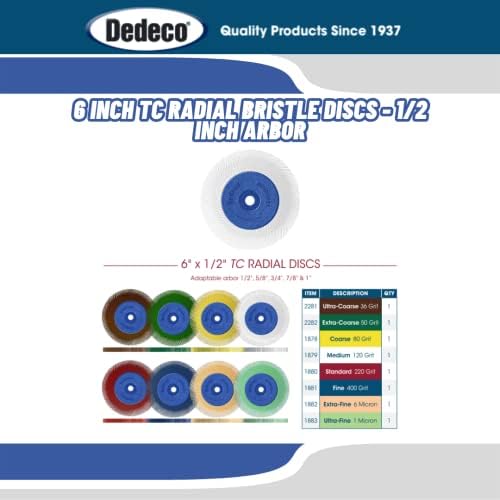 Dedeco Sunburst Radial Bristle Disc 1 Pack - 6 1/2" Curved - 1/2" Arbor - White 120 Grit (Medium) - Aluminum Oxide for Polishing & Finishing