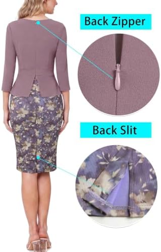 VFSHOW Womens Work Business Office Front Zipper Peplum Church Sheath Dress