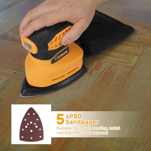 Hoteche 160W Mouse Sander, 140 * 140 * 80mm Triangular Sander with 13000rpm, Self-Dust Collection, Yellow, Color Box Packaging