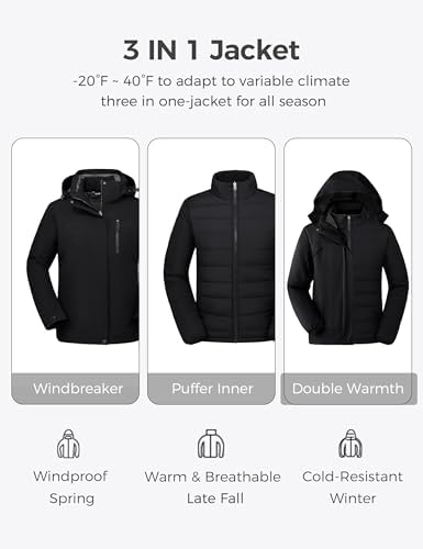wantdo Women's 3 in 1 Ski Jacket Plus Size Winter Coats Snowboarding Jacket
