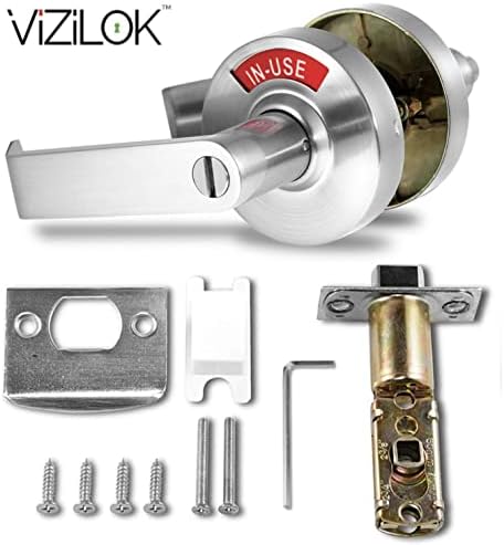 VIZILOK ADA Compliant, Single Egress Indicator Privacy Lock C5FS-L Durable ANSI Grade 2 Comp Commercial Non Reversible LeftHanded in-Use or Vacant Push Button Lever - Satin Chrome