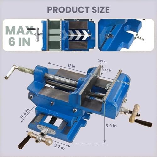 Heavy Duty Compound Cross Slide Drill Press Vise 6" Jaw 2-Way X-Y Axis Metal Milling Vise with Precision Dial Anti-Rust Coating Secure Clamp Device for Lathe Operations Bench Drill Press