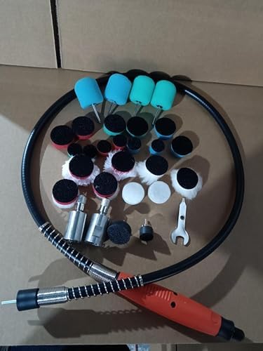SPTA M14 Thread Flexible Shaft, Mini Detail Polisher Universal Rotary Grinding Tool 30-Piece Polishing Pad Sponge Polishing Pad for Rotary Tools/Polishers, Drill for Metal Aluminium