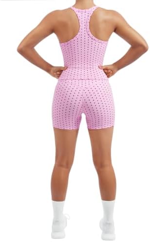 SUUKSESS Women 2 Piece Workout Sets High Waisted Biker Shorts with Pockets Built in bra Racerback Tank Tops