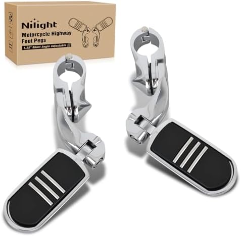 Nilight 1.25" Motorcycle Highway Pegs For Harley Davidson Touring Road King Street Glide Sportster Adjustable 360° Angled Foot Pegs P-Clamp Universal For 1-1/4" Engine Guard Crash Bar Highway Footpegs