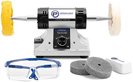 Jewelry Polisher - Adjustable Variable Speed Bench Grinder Polishing & Buffing Machine, Dental Buffer & Lathe - Includes 2 Cloth Wheels, 2 Abrasive Fiber Wheels, Safefy Glass, Polish Compound