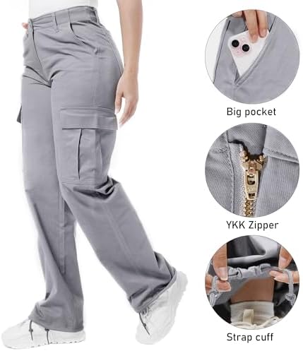 Soulsfeng Women's Baggy Cargo Pants Relaxed Fit Casual Cotton Hiking Pants with 6 Pockets