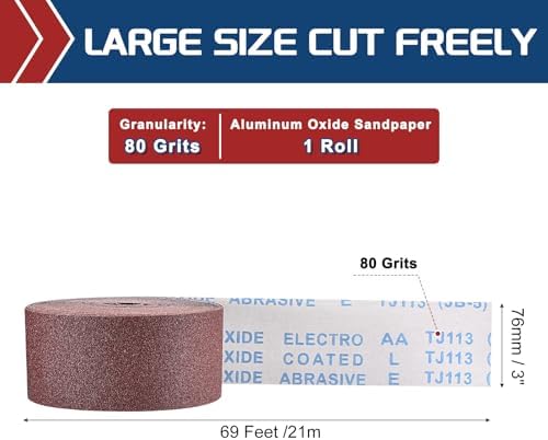 Sandpaper Roll 3Inch 69FT 80Grit Aluminum Oxide Emery Cloth Roll