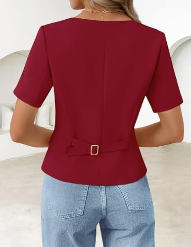 ZESICA Womens Summer Vest Top Short Sleeve Blouse Suit Blazer Work Outfits