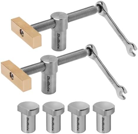 DuBois 51062 Bench Dogs and Clamps Set | 2-PC Low-Profile Workbench Angle Adjustable Screw Clamp Stoppers with Stainless Steel Bench Dogs for 3/4" (19mm) Dog Hole