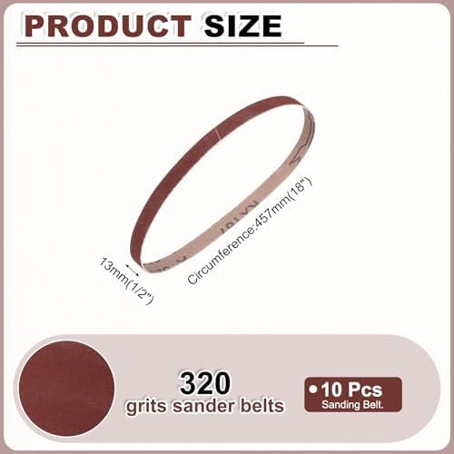 HARFINGTON 1/2 x 18 Inch Sanding Belts, 10 Pcs 320 Grits Aluminum Oxide