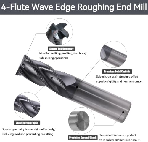 3/4" 4 Flute Roughing End Mill AlTiN Coated Carbide, 1Pcs