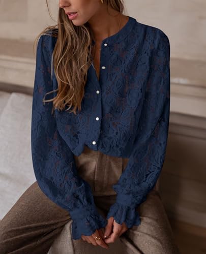 PRETTYGARDEN Women's Fall Trendy Long Sleeve Lace Tops