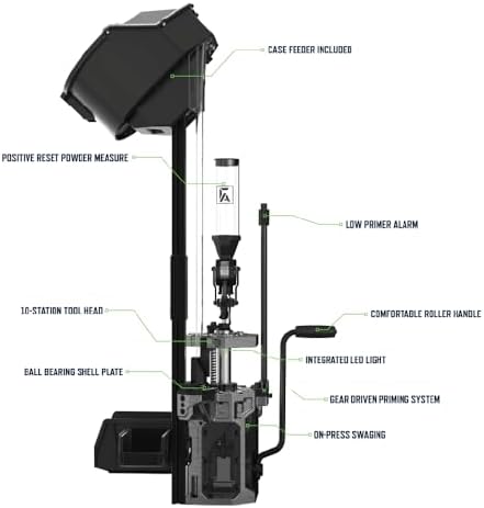 Frankford Arsenal X-10 Progressive Press with 10 Stations, Case Feeder, Automatic Rotating Shell Plate and Powder Measure, For Reloading and Gunsmithing