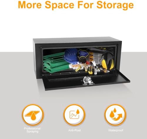 36 Inch Underbody Truck Box Steel Storage Tool Box,36" x 12" x 14" Tool Chest Organizer w/Lock and Keys For Pickup,Truck Bed, RV, Trailer,Heavy Duty Waterproof Black box