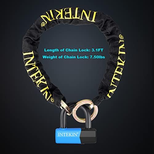 Motorcycle Chain Locks 3.1FT Bicycle Locks 10mm/0.42inch Thick Security Chain Lock Heavy Duty Bike Lock with 16mm/0.64inch Disc Lock for Gates, Fences and Outdoor Equipment