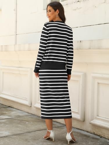 ANRABESS Women 2 Piece Striped Sweater Skirt Set