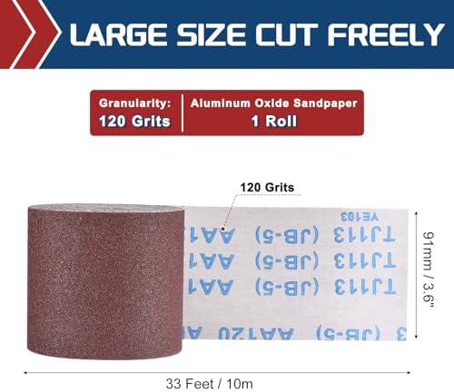 Sandpaper Roll 3.6Inch 33FT 120Grit Aluminum Oxide Emery Cloth Roll