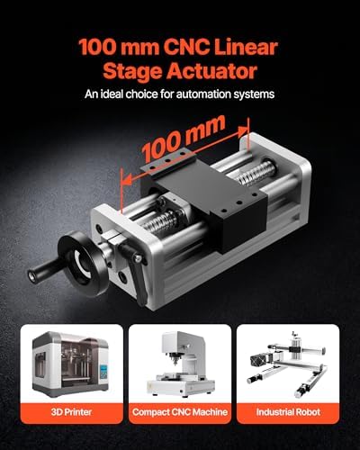 VEVOR Linear Stage Actuator, 100 mm Effective Stroke, Ball Screw CNC Linear Motion Guide Rail, Double Optical Axis, C7 High-Precision, Bearing Slide Block, Manual Handwheel, for CNC Router X Y Z Axis