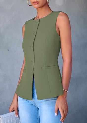 PRETTYGARDEN Women Tailored Suit Vest Business Casual Tops