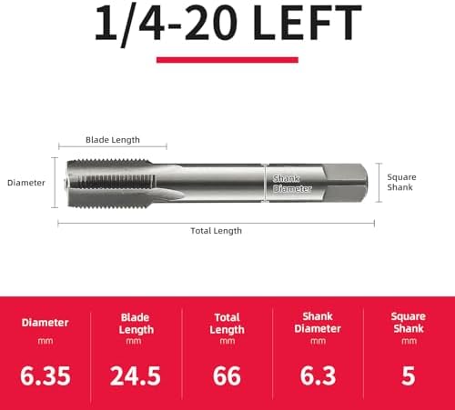 1/4-20 Left Hand Straight Flute Thread Tap Machine Tap HSS (High Speed Steel) Threading Tapping Repair Tools DRINYOUNG (1/4-20 Left)