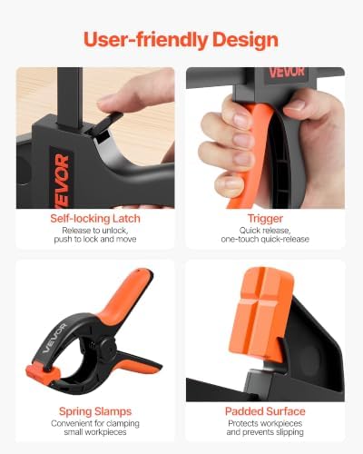 VEVOR Bar Clamps for Woodworking, 8-Pack, 6" and 12", with Spring Clamps, One-Handed Clamp/Spreader, 154 lbs Load Limit, Quick Release, Self-Locking Design, for Wood Working and Metal Working