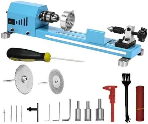 Mini Lathe Wood Lathe Machine Multi-Purpose Type Lathe Milling Cutting Grinding Polishing Professional Table Top Lathe Tool Kit