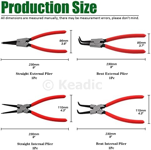 Keadic 8 Pcs 9" Heavy Duty External Snap Ring Pliers and Precision Hooks Set with Storage Bag, Circlip Pliers Set with Straight/Bent Jaw for Car Ring Hose Remover
