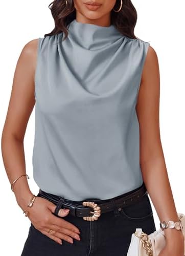 Cicy Bell Womens Mock Neck Satin Tank Tops Silky Business Casual Outfits
