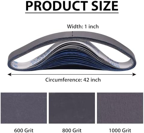 1 x 42 Inch Silicon Carbide Sanding Belts for Knife Sharpening, 15 Pack