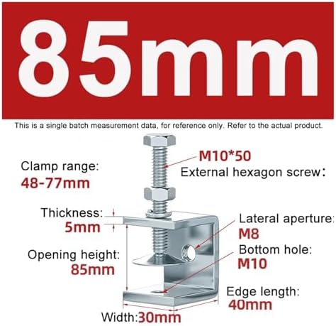 1PCS Galvanized Carbon Steel Tiger Clamp Multiple Shapes Open Height 20-130MM Thickened Material Fixed Fixture Clamping Device(85MM,Hexagonal)