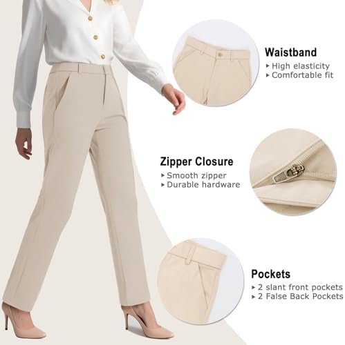 iChosy Women's Stretch Straight Leg Dress Work Pants Business Casual Slacks