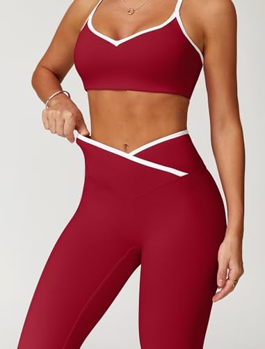 ABOCIW Workout Sets for Women 2 Piece Color Block Strappy Sports Bra High Waist Shorts Gym Yoga Pilates Outfits