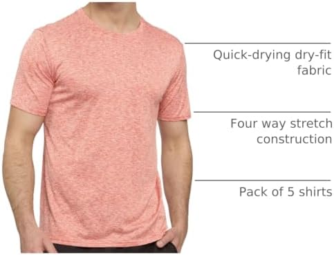 5 Pack Men's Dry Fit Workout T Shirts Crew Neck Athletic Gym Running Tees