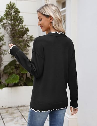 Zeagoo Women's 2026 Fall V Neck Sweater Long Sleeve Lightweight Knit Tops