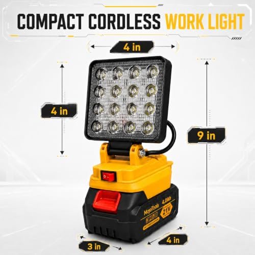 21V Cordless Camping Fan & LED Work Light Combo Kit — 9-Inch Portable Job Site Fan with Stepless Speed, 4.0Ah Battery & Charger Included, for Camping, Outdoor (Yellow Black Fan Light Set)