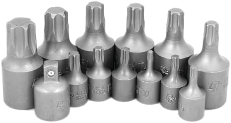 Performance Tool W1313 15-Piece 1/4 and 3/8 in. Drive Star Bit Socket Set | Diesel and car mechanic torque bits. Hardened alloy steel. Sand finish. T10 to T60. Includes adapter and rails