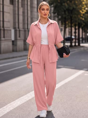 Two Piece Sets for Women Dressy Shirt Top Flared Pants Business Pantsuits