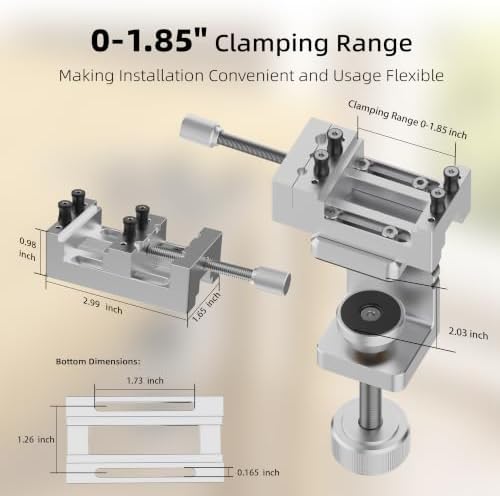 Mini Drill Press Vise & C-Clamp Desk Mount, Precision Aluminum Alloy Mini Vise with 0-1.85" Clamping Range, Universal Workbench Clamp for Woodworking, Jewelry Making, Precision Repair, DIY