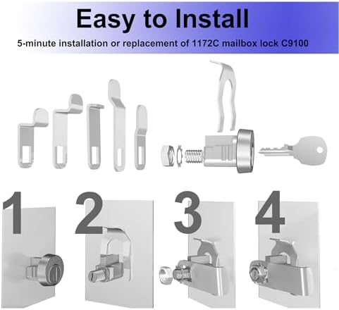 2 Pack Mailbox Lock with Key, Mailbox Lock Replacement for L-1172C Mailbox Key Lock, Nickel Finish