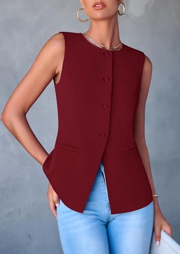 PRETTYGARDEN Women Tailored Suit Vest Business Casual Tops