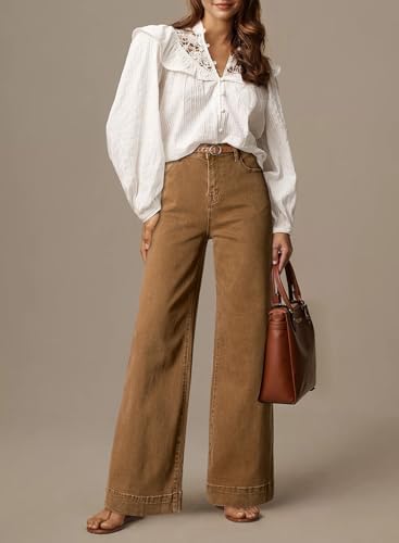 Dokotoo Women's Casual High Waisted Jeans Stretch Wide Leg Loose Denim Pant