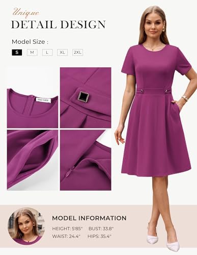GRACE KARIN Women's 2026 Short Sleeve Church Work Midi Dresses with Pockets