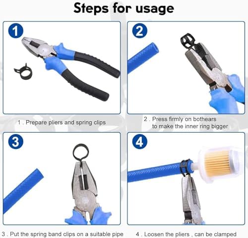 Fielect 0.32"/8mm ID Constant Tension Band Hose Clamps,Spring Band Type Action Hose Clamp Manganese Steel Low Pressure Air Clip for Automotive Mechanical Fuel Water Pipe Air Tube,Black Coated 500pcs