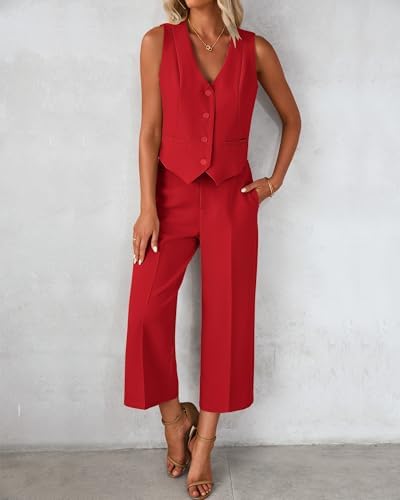 luvamia Vest Pant Suits for Women Dressy Wide Leg 2 Piece Sets Work Outfits