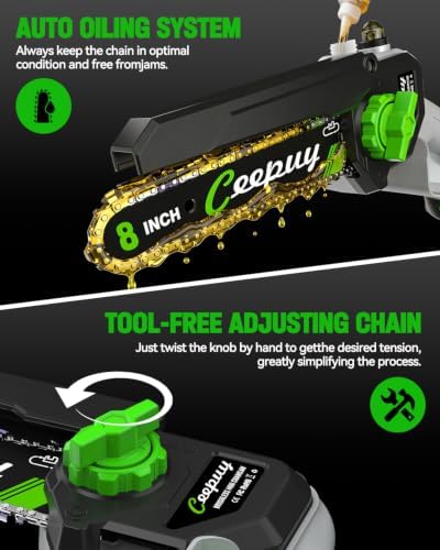 CEEPUY 2-in-1 Brushless Electric Pole Saws for Tree Trimming,8 Inch Cordless Mini Chainsaw with Extension Pole and 2 x 4000mAh Batteries, Pole Chain Saw Gift for Men Dad Husband Fathers Gardener 2026